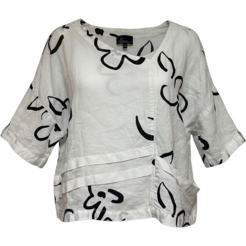 Olivia by Habitat Clothes Linen Shirt Small S White Black Floral Tessa Top Artsy